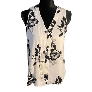 White House Black Market B&W Floral Shell